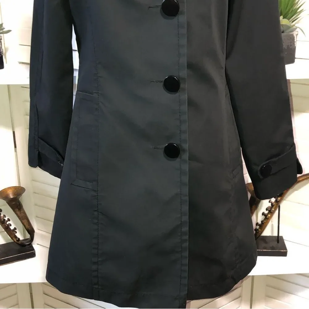 Nine West black Goth cotton trench coat sz S - Picture 3 of 7